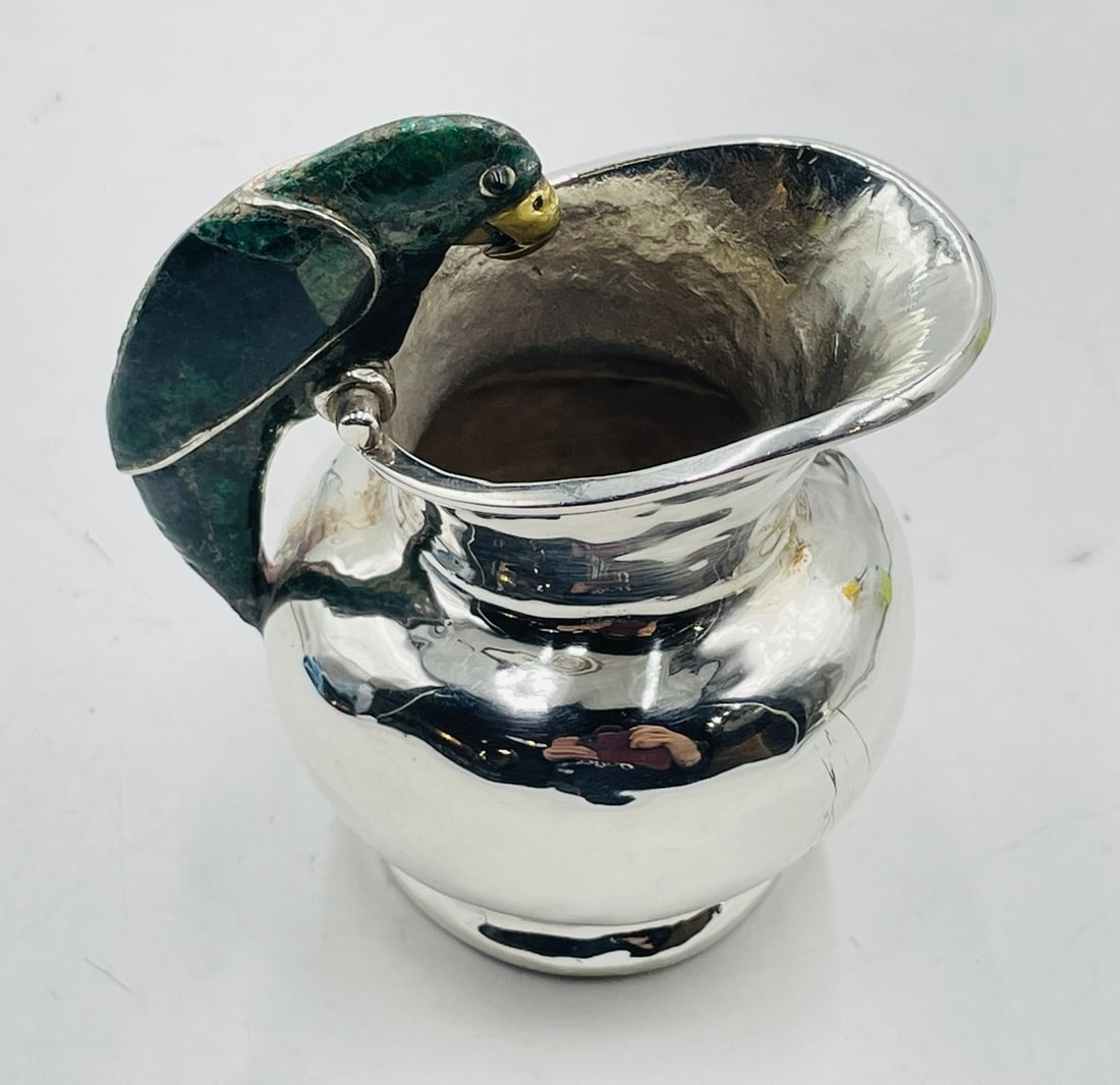Artwork by Los Castillo, Vintage Creamer Pitcher in Malachite, Lapis Lazuli & Silverplate by Los Castillo, Made of sculpture is made in brass with malachite
