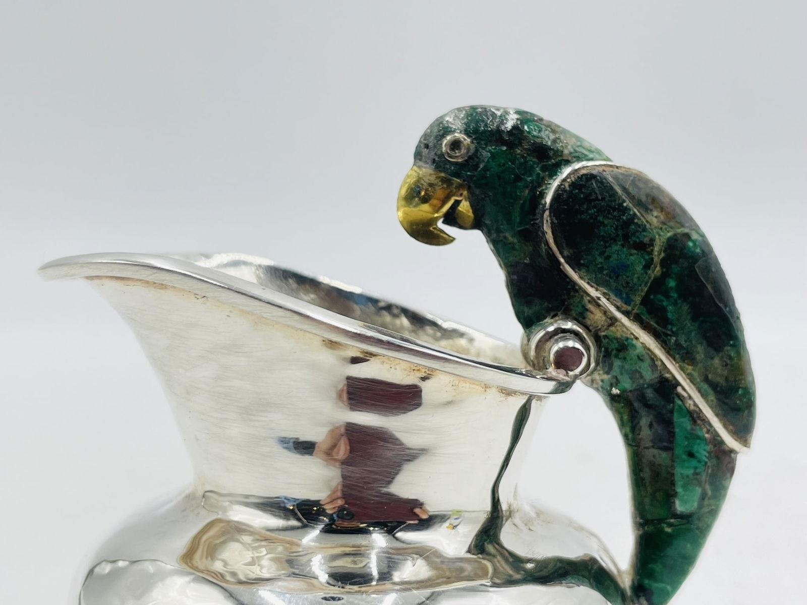 Artwork by Los Castillo, Vintage Creamer Pitcher in Malachite, Lapis Lazuli & Silverplate by Los Castillo, Made of sculpture is made in brass with malachite