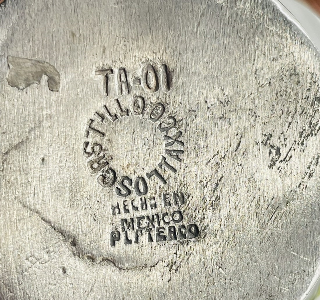 Artwork by Los Castillo, Vintage Creamer Pitcher in Malachite, Lapis Lazuli & Silverplate by Los Castillo, Made of sculpture is made in brass with malachite