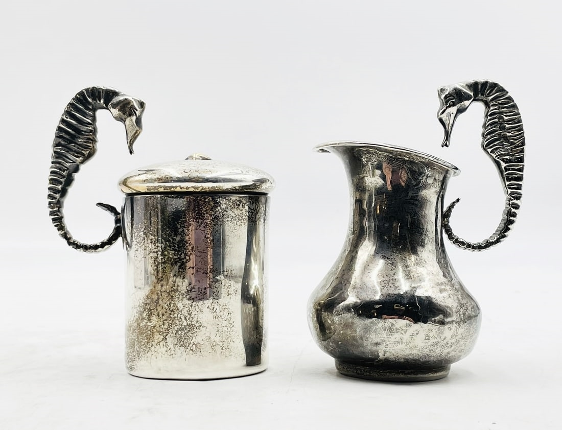 Artwork by Los Castillo, Los Castillo, Silver Creamer and Pitcher with Seahorse Handles, Mexico 1960's, Made of Silver Cream