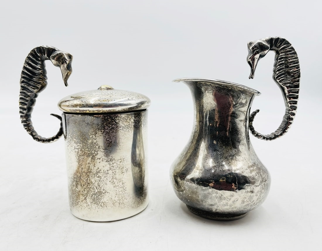 Artwork by Los Castillo, Los Castillo, Silver Creamer and Pitcher with Seahorse Handles, Mexico 1960's, Made of Silver Cream