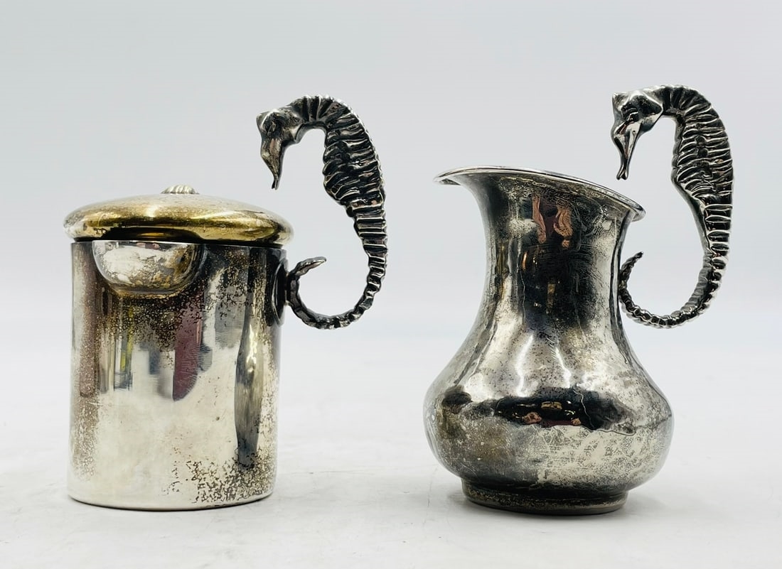 Artwork by Los Castillo, Los Castillo, Silver Creamer and Pitcher with Seahorse Handles, Mexico 1960's, Made of Silver Cream