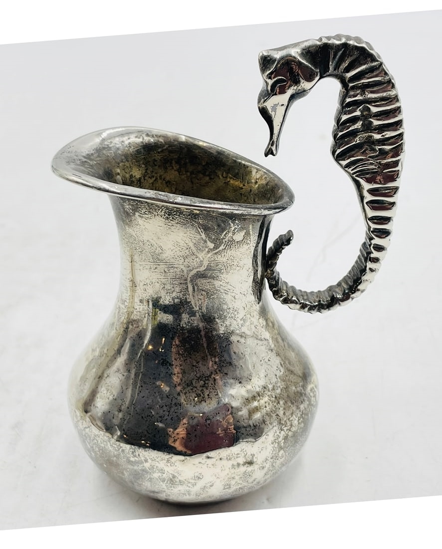 Artwork by Los Castillo, Los Castillo, Silver Creamer and Pitcher with Seahorse Handles, Mexico 1960's, Made of Silver Cream