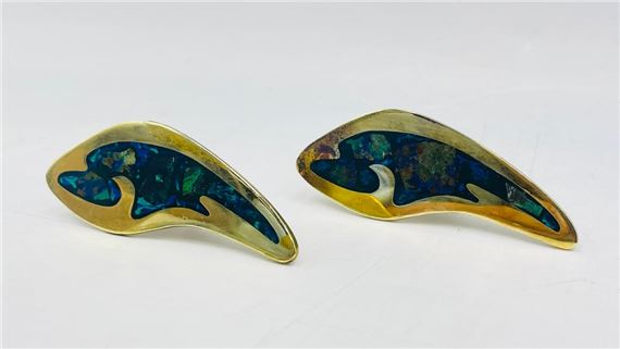 Pair of Door Handles in Solid Brass and Azurite by Los Castillo, Mexico 1970's by Los Castillo, 1970