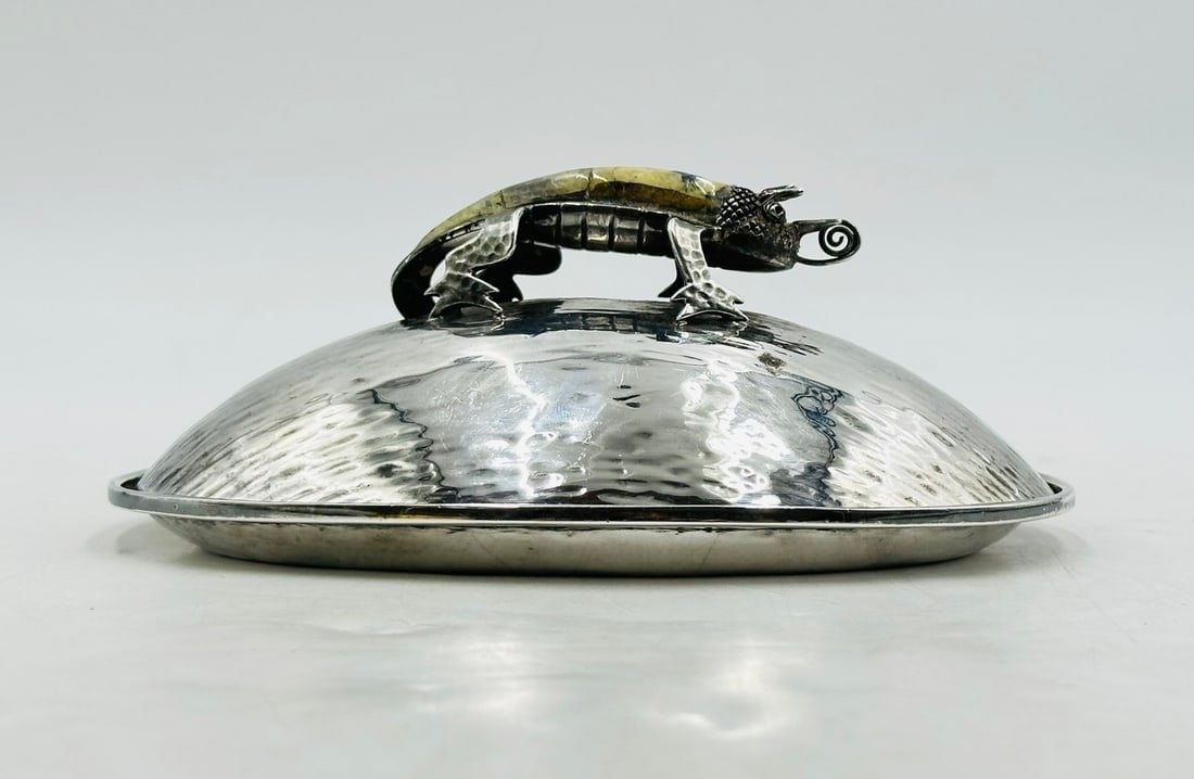 Artwork by Los Castillo, Vintage Butter/Cheese Dish in Hardstone & Silver-Plate by Los Castillo, Mexico 1970s, Made of Silver plated