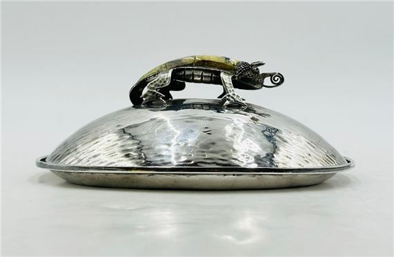 Vintage Butter/Cheese Dish in Hardstone & Silver-Plate by Los Castillo, Mexico 1970s