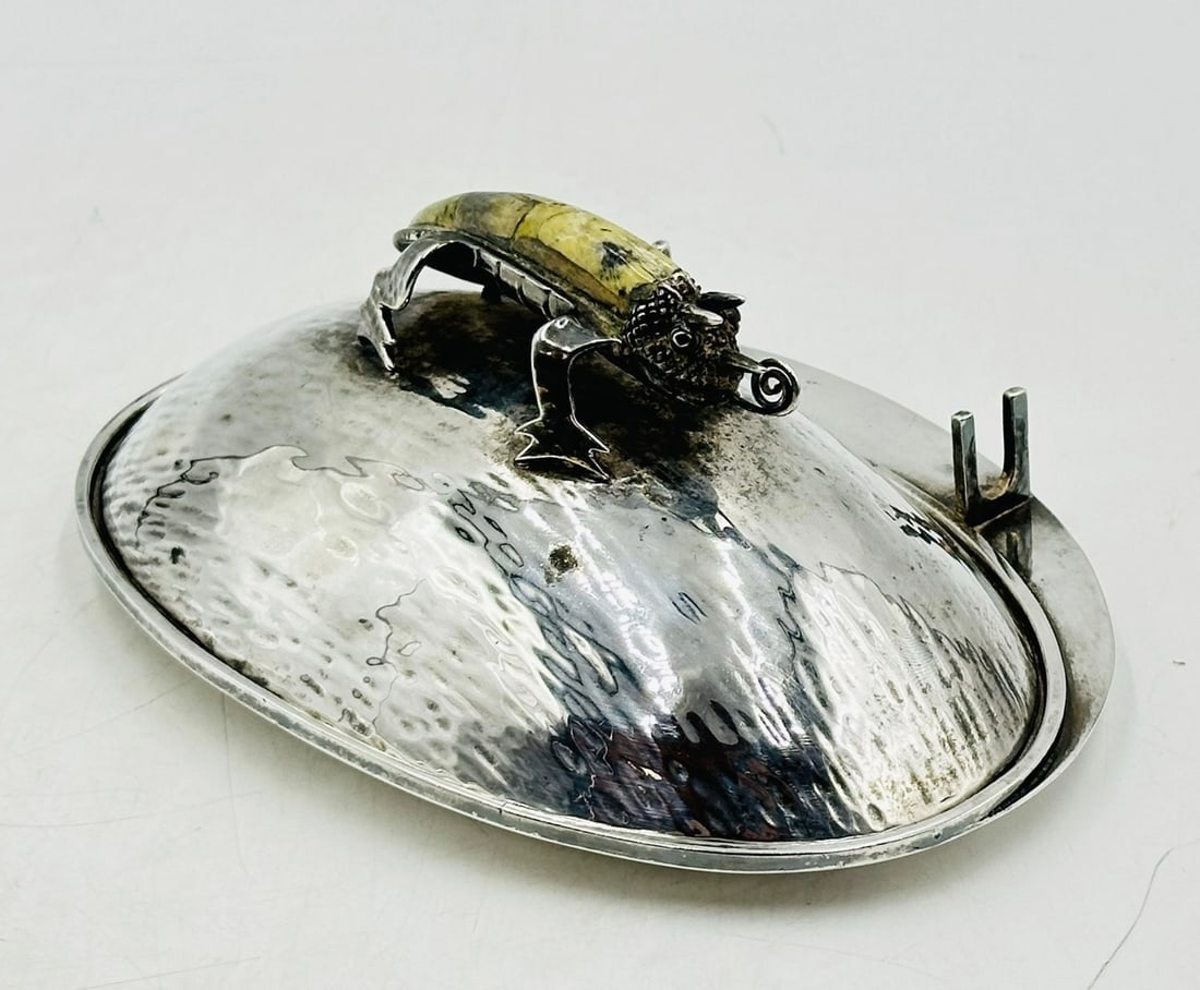 Artwork by Los Castillo, Vintage Butter/Cheese Dish in Hardstone & Silver-Plate by Los Castillo, Mexico 1970s, Made of Silver plated