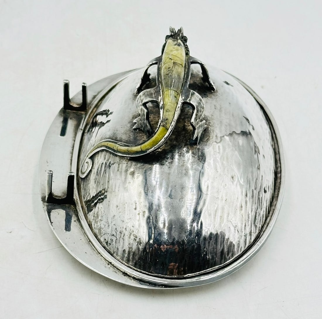 Artwork by Los Castillo, Vintage Butter/Cheese Dish in Hardstone & Silver-Plate by Los Castillo, Mexico 1970s, Made of Silver plated