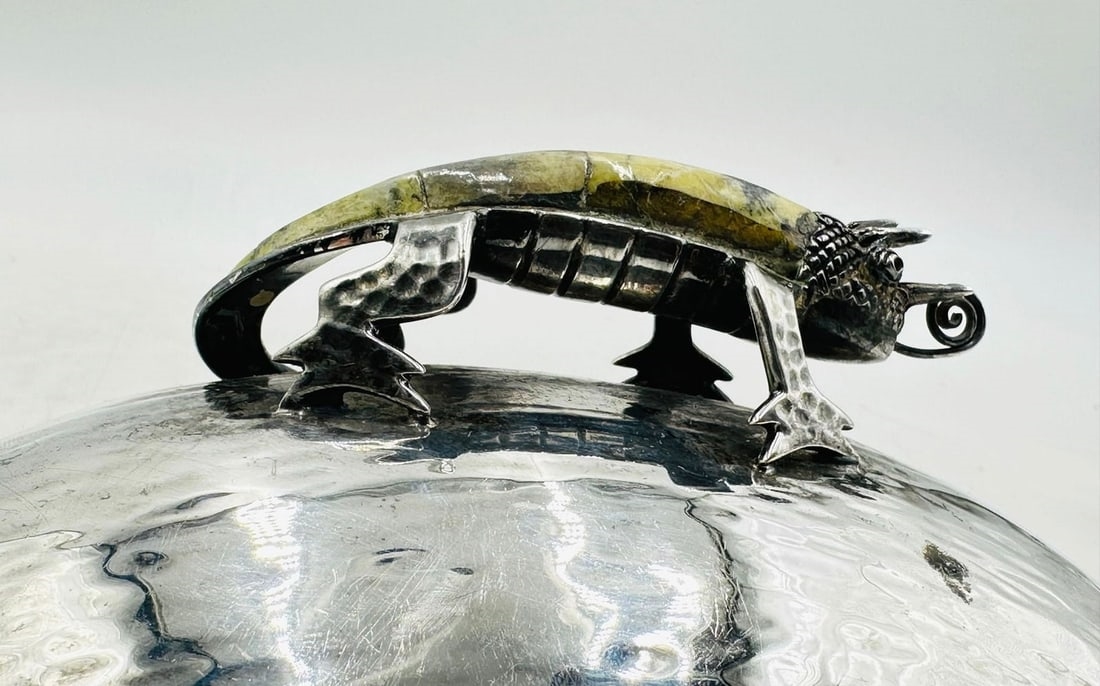 Artwork by Los Castillo, Vintage Butter/Cheese Dish in Hardstone & Silver-Plate by Los Castillo, Mexico 1970s, Made of Silver plated