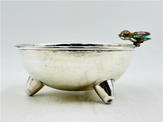 Molcajete Bowl in Silver-Plate & Abalone Shell Bird Sculpture by Los Castillo, Mexico 1980s by Los Castillo, 1980
