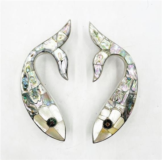 Fish Shaped Door Handles with Mother of Pearl & Abalone by Los Castillo, Mexico 1970's
