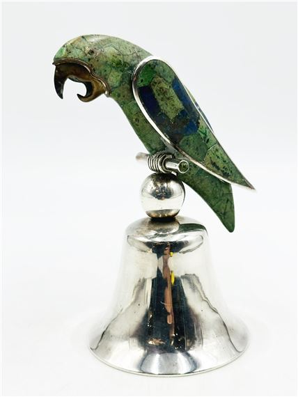 Bell Shaped Silver Sculpture With a Parrot Handle in the Los Castillo Style