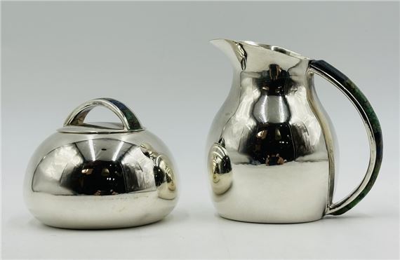 Creamer & Sugar Pot in Silver, Lapiz Lazuli & Azurite by Los Castillo, Mexico Mid 20th Century by Los Castillo, circa 20th Century
