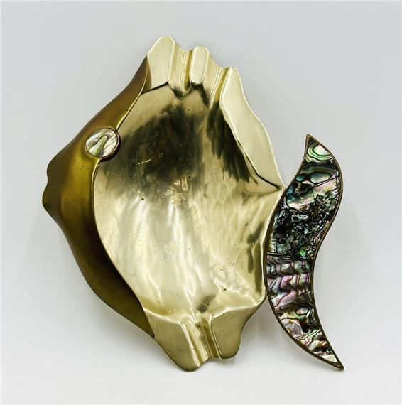 Brass & Abalone Fish Sculpture in the Style of Los Castillo, Mexico 1950's