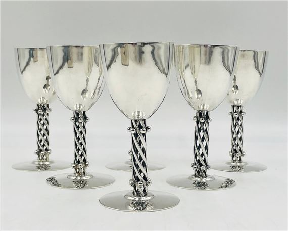 Set of 6 Silver Wine Goblets by Los Castillo, Signed - Mexico 1970's