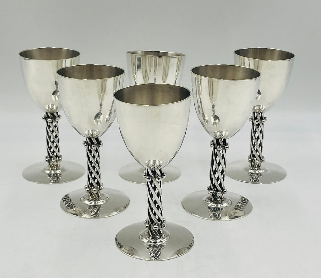 Artwork by Los Castillo, Set of 6 Silver Wine Goblets by Los Castillo, Signed - Mexico 1970's, Made of Silver plated