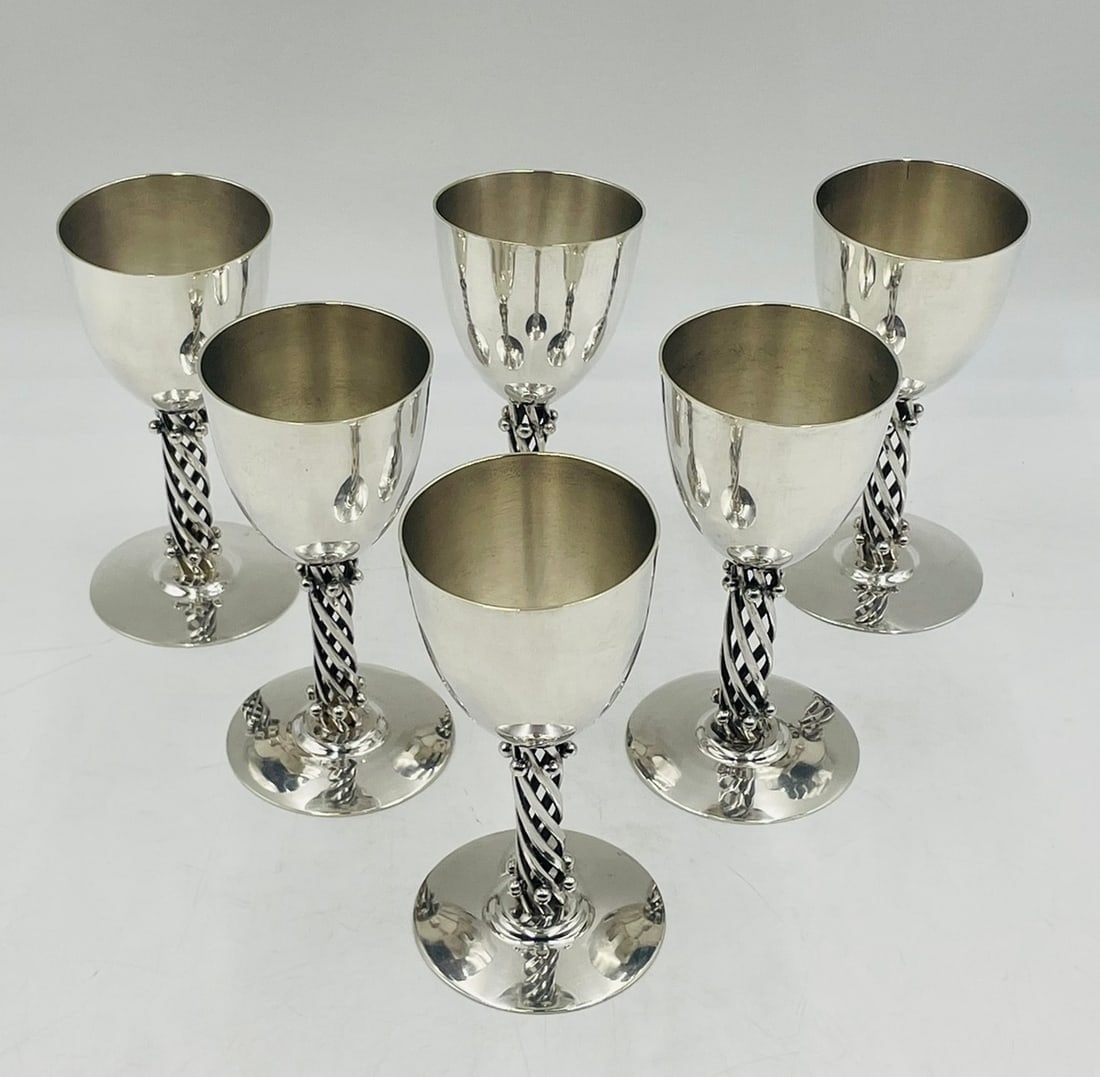 Artwork by Los Castillo, Set of 6 Silver Wine Goblets by Los Castillo, Signed - Mexico 1970's, Made of Silver plated