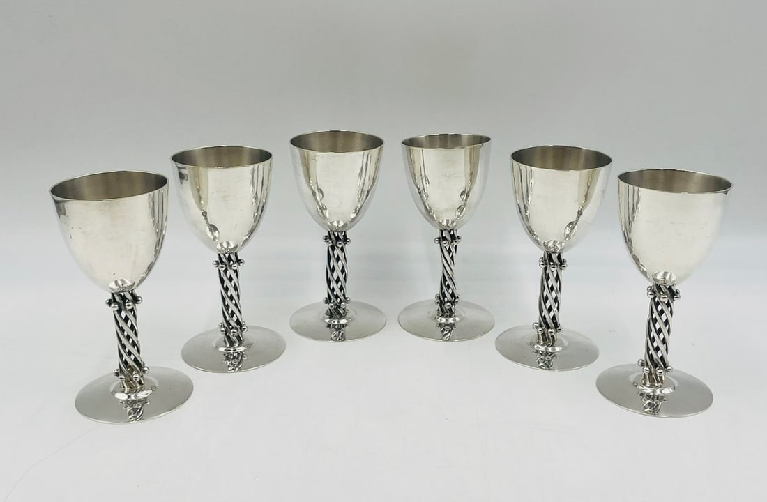 Artwork by Los Castillo, Set of 6 Silver Wine Goblets by Los Castillo, Signed - Mexico 1970's, Made of Silver plated