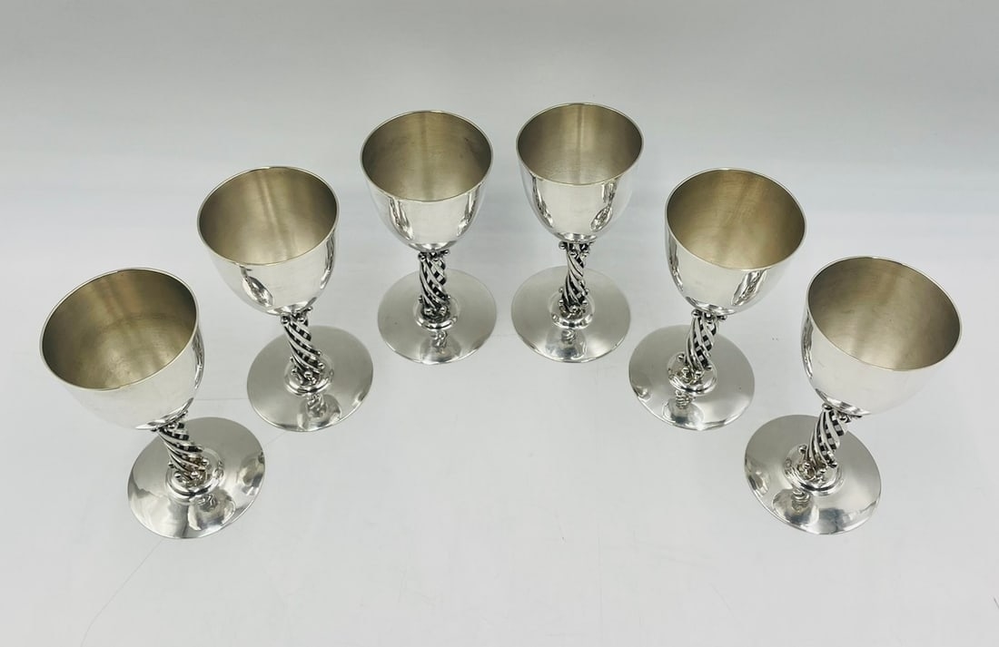 Artwork by Los Castillo, Set of 6 Silver Wine Goblets by Los Castillo, Signed - Mexico 1970's, Made of Silver plated