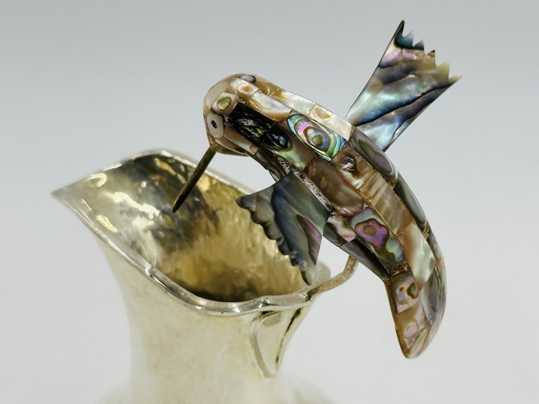 Artwork by Los Castillo, Los Castillo Hummingbird Pitcher With Abalone Shell Body, Mexico 20th Century, Made of Brass