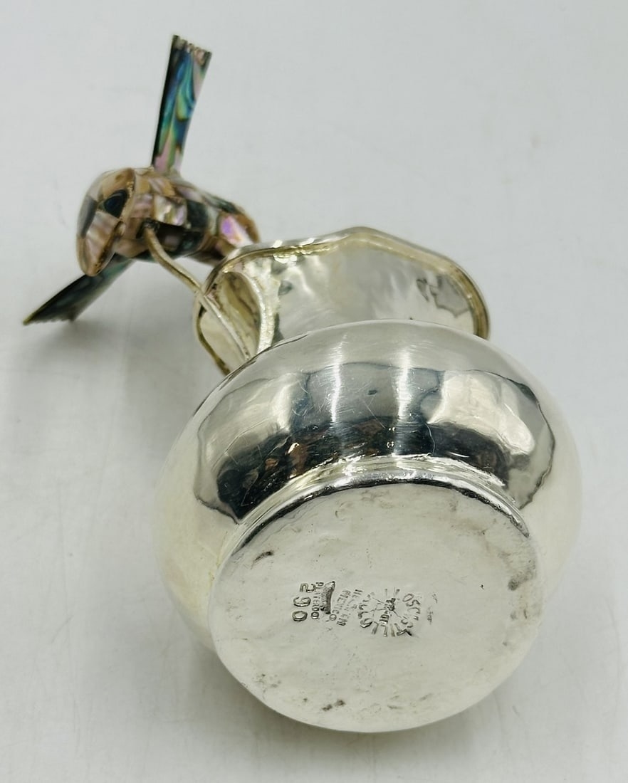 Artwork by Los Castillo, Los Castillo Hummingbird Pitcher With Abalone Shell Body, Mexico 20th Century, Made of Brass