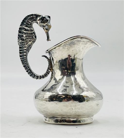 Silverplated Pitcher With Seahorse Handle by Los Castillo, Taxco Mexico by Los Castillo