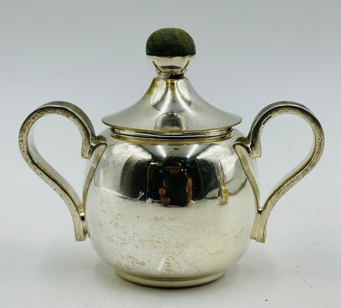 Artwork by Los Castillo, Los Castillo Creamer & Sugar Pot, Silver With Stone Inlay, Mexico 20th Century, Signed, Made of Brass