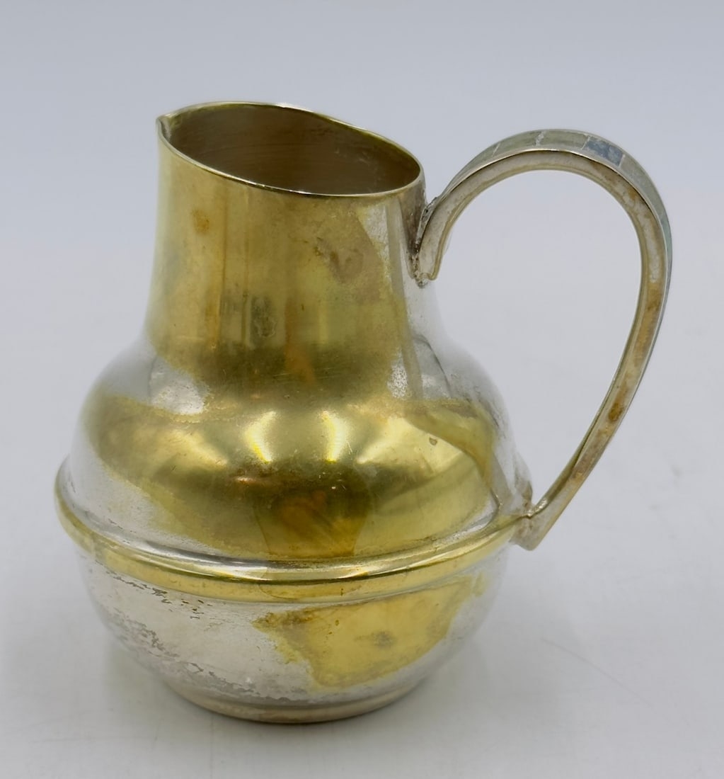 Artwork by Los Castillo, Los Castillo Creamer & Sugar Pot, Silver With Stone Inlay, Mexico 20th Century, Signed, Made of Brass