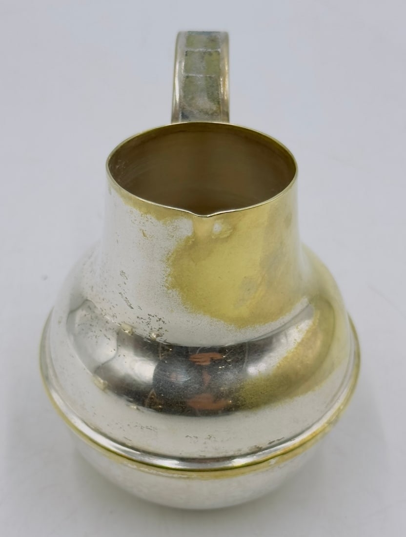 Artwork by Los Castillo, Los Castillo Creamer & Sugar Pot, Silver With Stone Inlay, Mexico 20th Century, Signed, Made of Brass