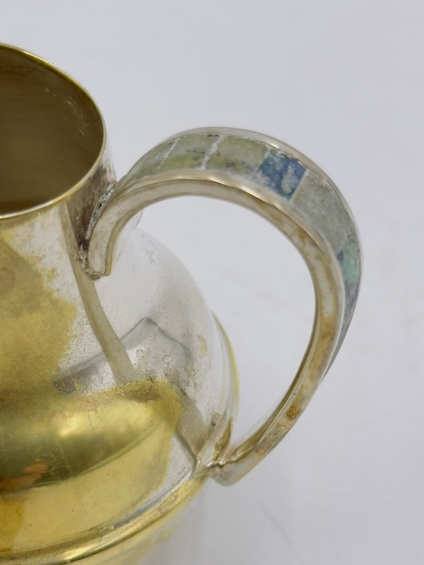 Artwork by Los Castillo, Los Castillo Creamer & Sugar Pot, Silver With Stone Inlay, Mexico 20th Century, Signed, Made of Brass