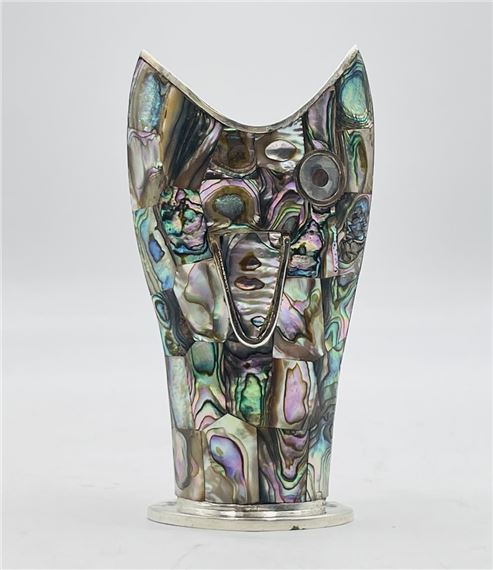 Vintage Flower Vase in Abalone Shell & Silverplate by Los Castillo, Mexico 1970's by Los Castillo, 1970