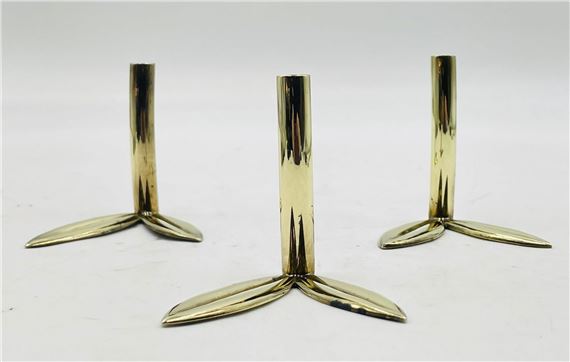 Set of 3 Leaf Shaped Candle Holders in Solid Brass by Los Castillo, Mexico 1960's