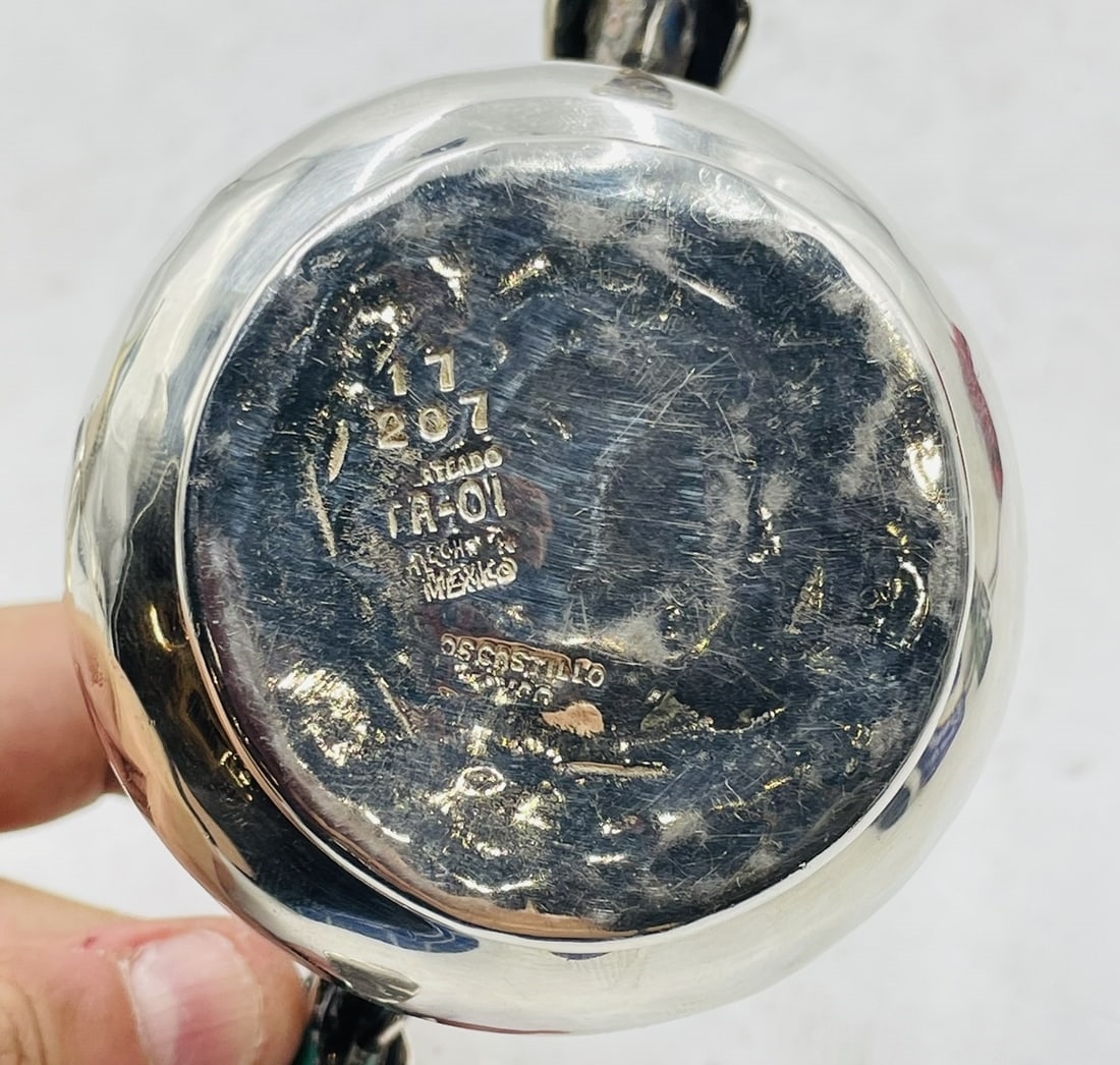 Artwork by Los Castillo, Bird of Paradise Creamer, Sugar Pot & Spoon by Los Castillo, Mexico 1970's, Made of Brass