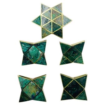 Set of 5, Star Shaped Door Pulls in Brass & Stone by Los Castillo, Mexico 1950's - Los Castillo