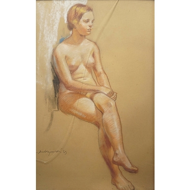 Artwork by Andrzejewski Szczepan, Sitzender weiblicher Akt, Made of pastel on paper