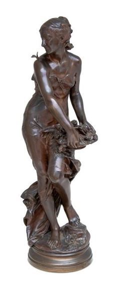 1841-1910) "La Pensee" [The Thought] Patinated Bronze Sculpture by Jean-Baptiste Germain, late 19th century