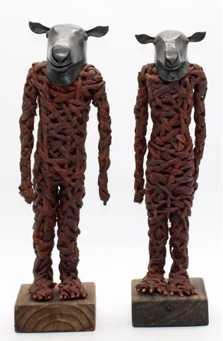 Artwork by Jacques Dhont, SHEEP, Made of black wattle bark wood and metal