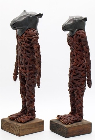 Artwork by Jacques Dhont, SHEEP, Made of black wattle bark wood and metal