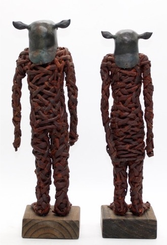 Artwork by Jacques Dhont, SHEEP, Made of black wattle bark wood and metal