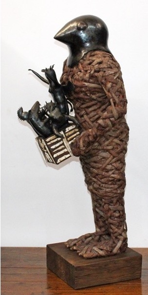 Artwork by Jacques Dhont, BLACK BOX, Made of black wattle bark wood and metal