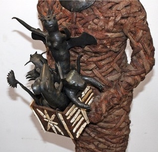 Artwork by Jacques Dhont, BLACK BOX, Made of black wattle bark wood and metal