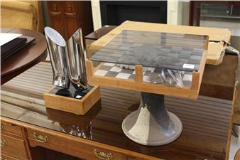 METAL TABLE SCULPTURE & STUDIO POTTERY CHEST SET AND TABLE - Ray Grimm