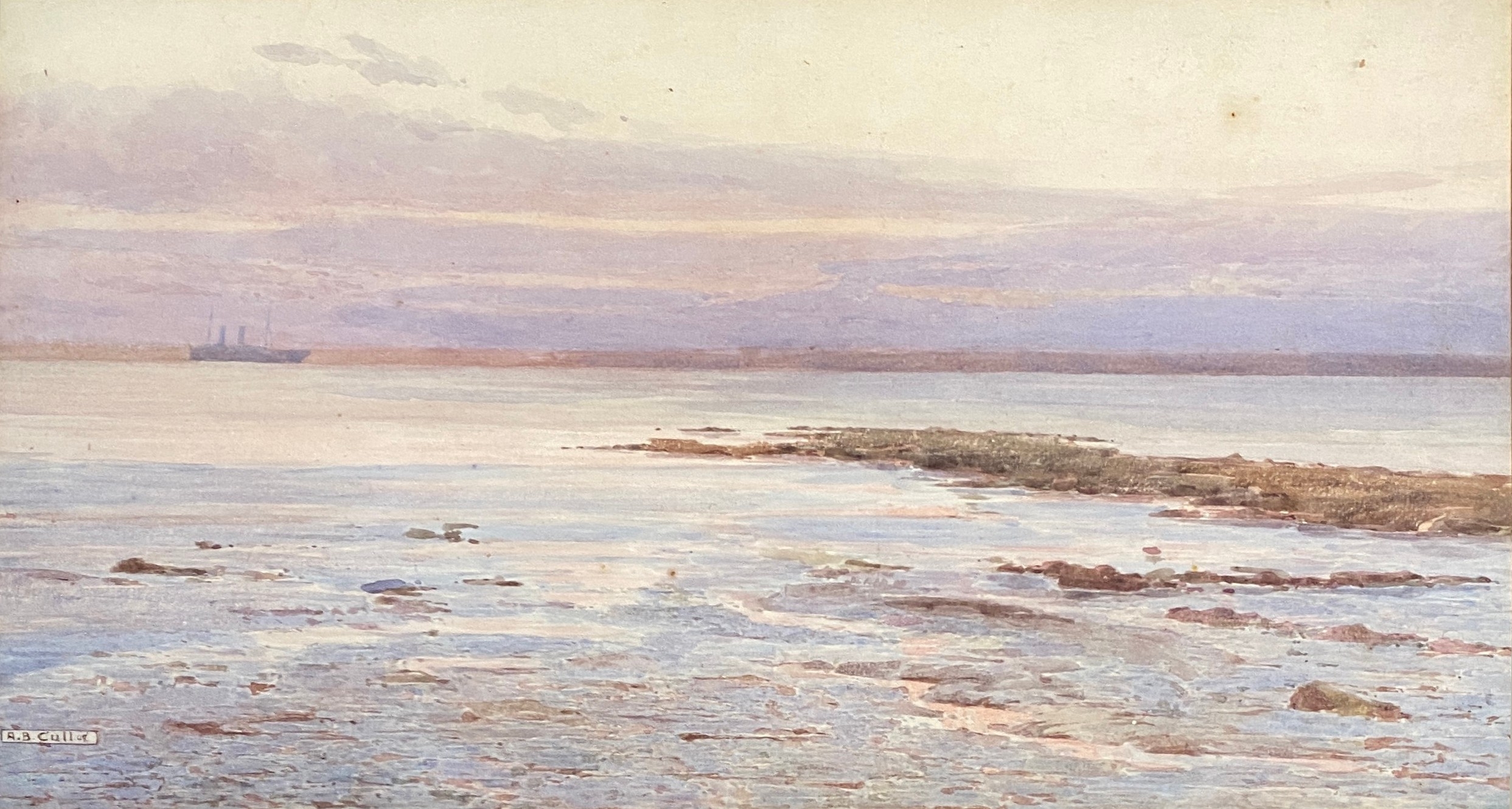 Artwork by Alma Claude Burlton Cull, coastal landscape at dusk, Made of watercolour on paper