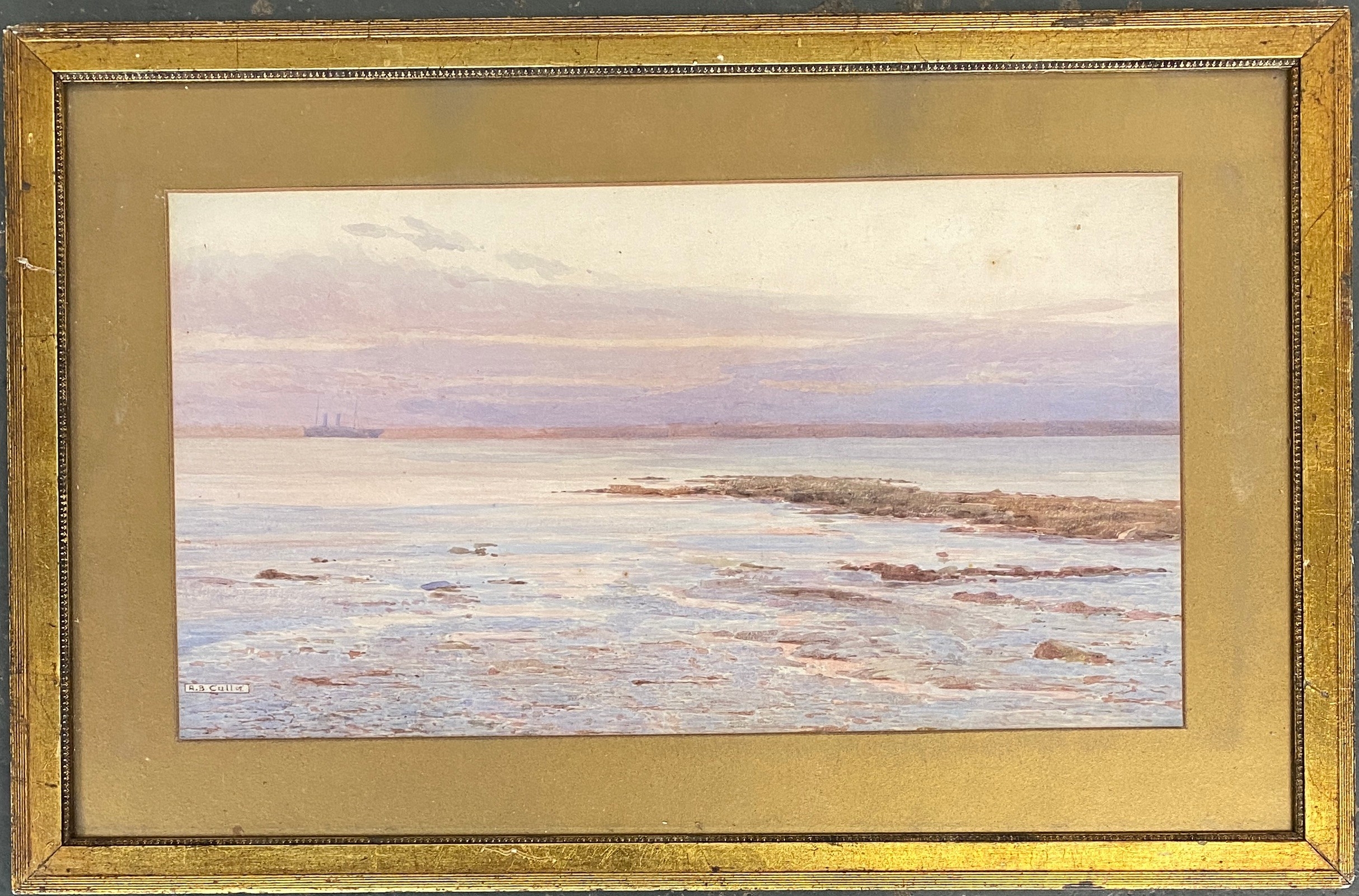 Artwork by Alma Claude Burlton Cull, coastal landscape at dusk, Made of watercolour on paper