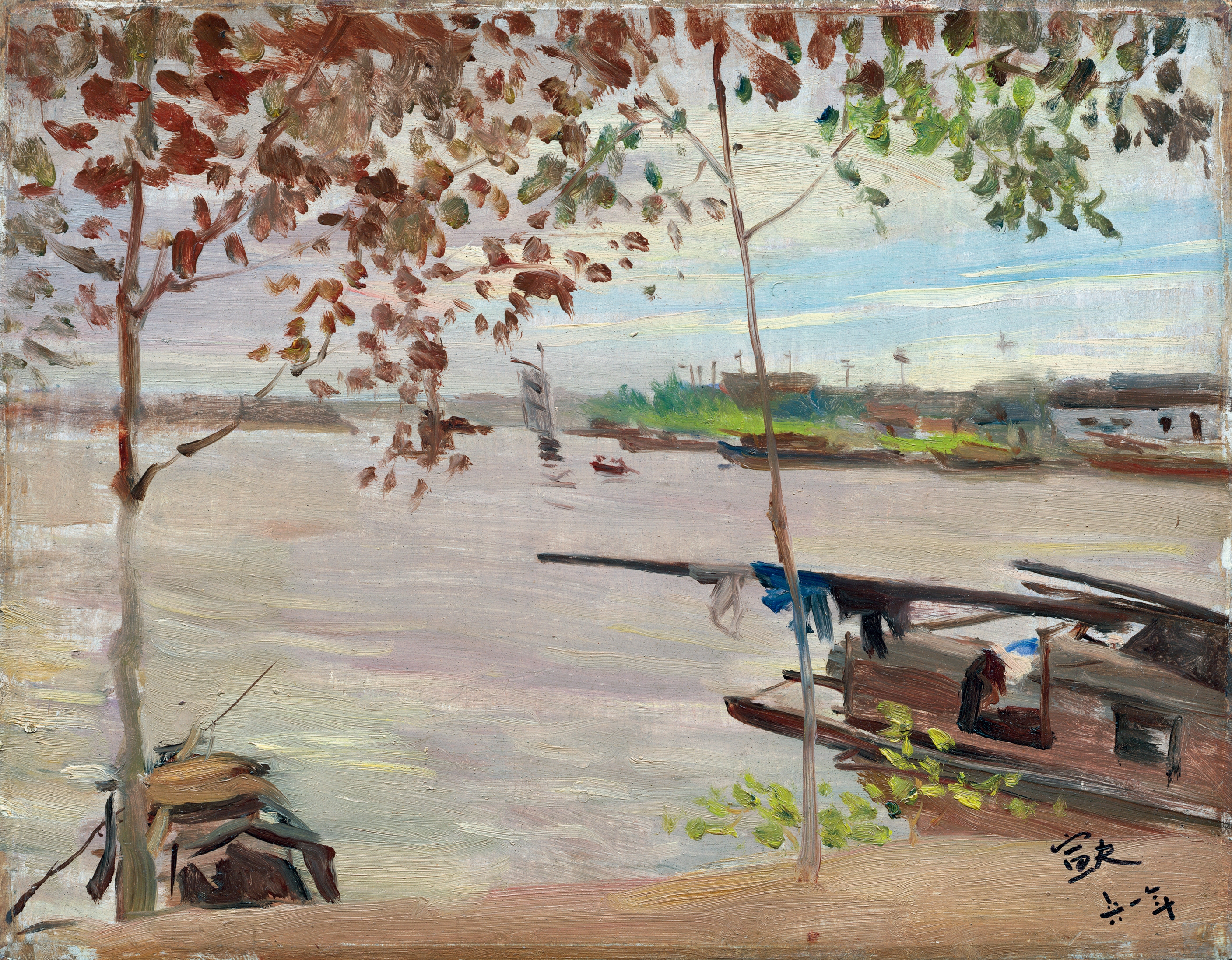 Artwork by Qin Xuanfu, Scenery of Yancheng, Made of oil on board