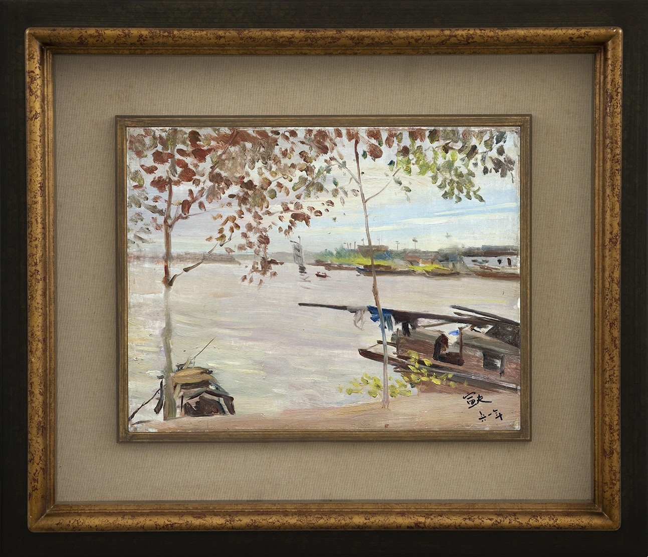 Artwork by Qin Xuanfu, Scenery of Yancheng, Made of oil on board