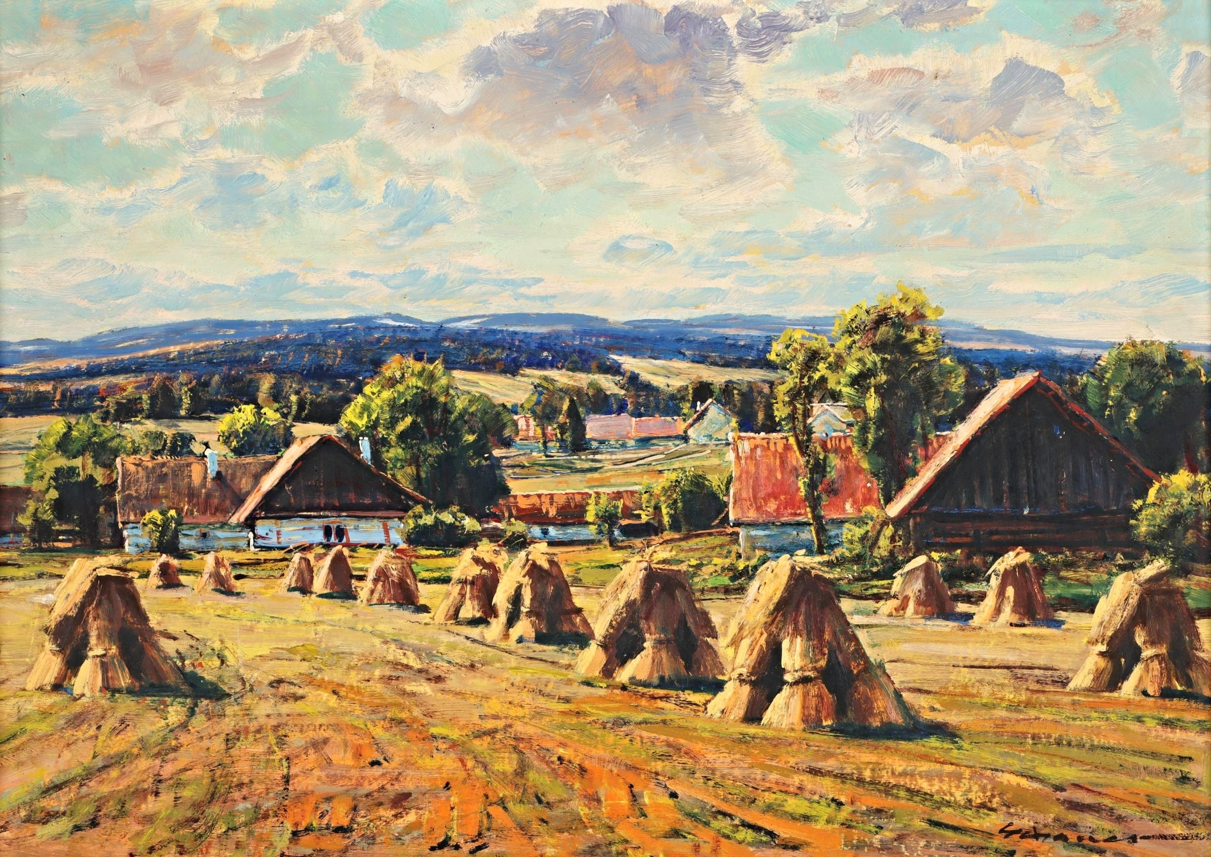 Artwork by Karel Schauer, Krajina v záři letního slunce, Made of oil on cardboard