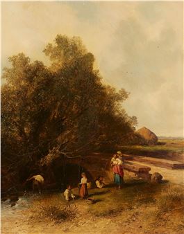 A Family Resting by a Stream - Pal Böhm
