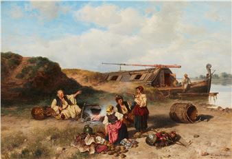 Resting fishermen on the banks of the Tisza - Pal Böhm