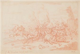 Three red Chalk Drawings: Encampments and Cavalry Battles between the Emperors and the Turks - Georg Michael Tauber